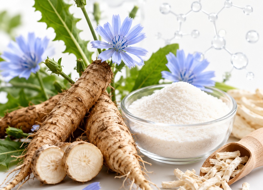 Premium visual of inulin prebiotic fiber with botanical root and powder for ProDentim ingredient section